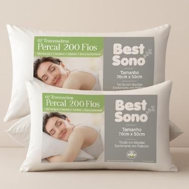 Imagem de Kit Com 02 Travesseiro Percal 200 Fios - Algodão Extra Macio Fibra Siliconada