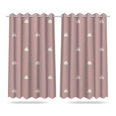 Imagem de Cortina Infantil Nuvem Rosa E Branca Tecido Premium 2,6x1,5m - DECORAN