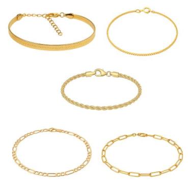 Imagem de Kit 5 Pulseiras Folheadas a Ouro 18k - Papillon Semi Jóias