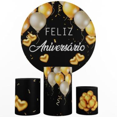 Imagem de Kit Decoração Festa, Painel Feliz Aniversário + Trio Capas De Cilindros