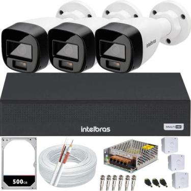 Imagem de Kit Intelbras 3 Câmeras 3220 Full Color Audio Dvr 4ch 3104c Hd 500GB c
