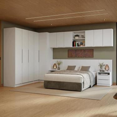 Imagem de Quarto Completo Casal De Canto 580 Cm Com Mesa De Cabeceira Branco Neo Madesa