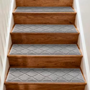 Imagem de JOENIE Tapete antiderrapante para degraus de escada de 76 cm x 20 cm para degraus de madeira, tapetes de escada para crianças e cães, 100% poliéster TPR (cinza, 4 peças)
