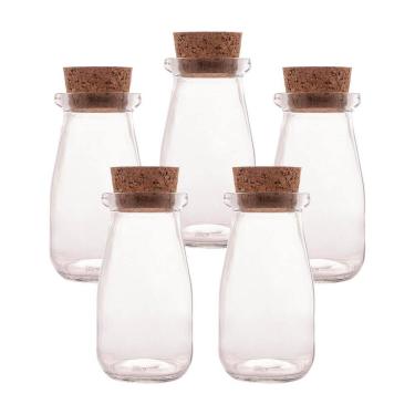 Imagem de Kit 5 Porta Mantimento Mini De Vidro Com Rolha 100Ml Lyor