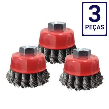Imagem de Kit 3 Escovas De Aço Tipo Copo Rotativa Para Furadeira Lixadeira 65mm 