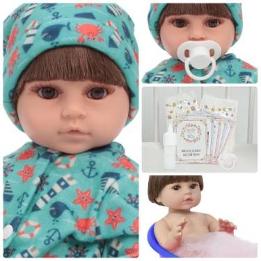 Imagem de Boneco Reborn Arthur 100% Silicone Olhos Castanhos Kit Itens - Cegonha