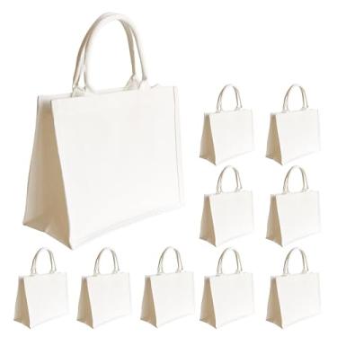Imagem de ModParty Sacolas de lona com reforço – Conjunto de 10 bolsas de algodão em branco para artesanato, embalagens pequenas ou presentes – 35 x 15 x 28 cm (branca)