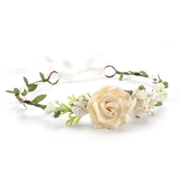 Imagem de Faixa de cabelo PoshMyra Flower Crown rosa floral ajustável 17"
