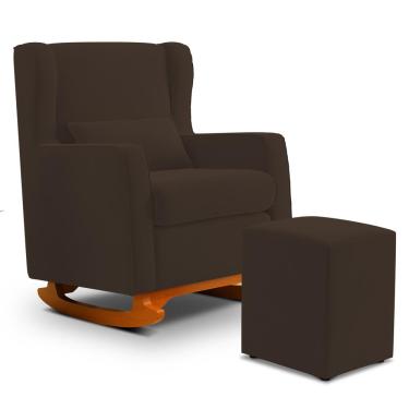 Imagem de Poltrona de Amamentação e Descanso Zoe com Base Balanço e Puff Suede Marrom - Desk Design