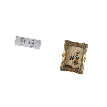 Imagem de Fenteer Relógio de Parede Digital com Moldura, Multiuso, Grande, Display de Temperatura E Umidade, Ornamento Decorativo Vintage de Resina para Sala de Aula, E