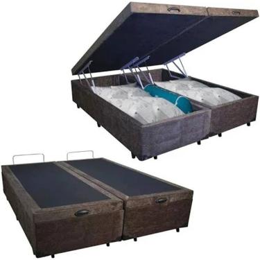 Imagem de Cama Box Bau Bipartido Casal Marrom Suede Premium 47x138x188 - FA Elegante