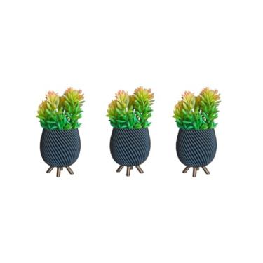 Imagem de Kit com 3 Vasinhos Cachepot Decorativos Enfeite para Plantas e Suculentas com Suporte Minimalista(Preto)
