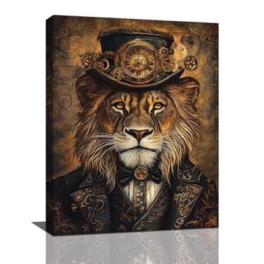 Imagem de Kylora Arte de parede de leão, decoração de parede com imagens Steampunk, pintura retrô Steampunk Gorilla, arte emoldurada para banheiro, quarto, sala de estar, escritório, decoração de casa 40,6 cm x