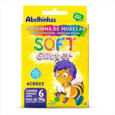 Imagem de Massa de modelar Acrilex soft glitter com 6 cores 90g