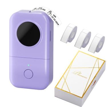 Imagem de Máquina de etiquetas Phomemo D30 Bluetooth com 3 papéis adesivos roxos