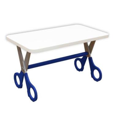 Imagem de Mesa Infantil Tesoura Azul Tampo Branco Retangular Base Temática Para 