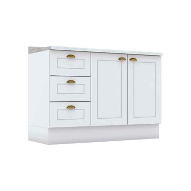 Imagem de Balcão de Cozinha Americana p/ Pia 3 Gavetas e 2 Portas c/Tampo 120cm Branco - Henn