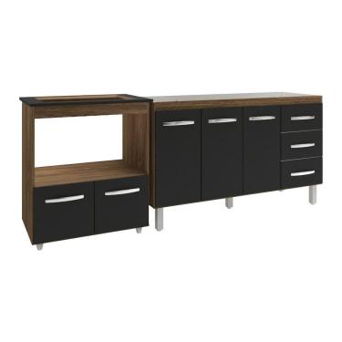 Imagem de Armário Balcão Gabinete De Pia 140 Cm Carine E Balcão Para Fogão Cooktop 4 Bocas E Forno Elétrico Evelyn Savana Preto
