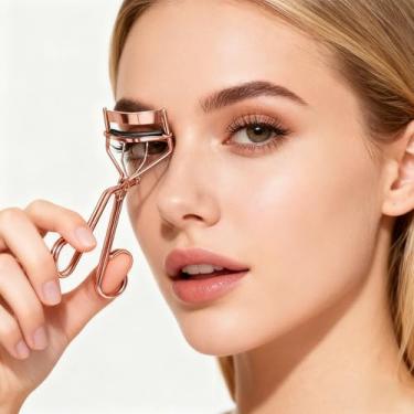 Imagem de Modelador de cílios com pente, kit de modelador de cílios ouro rosa com almofadas de substituição, ferramenta profissional de elevação de cílios para maquiagem diária, ferramenta de maquiagem portátil