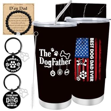 Imagem de Keluna Presentes de pai de cachorro para homens - 3 peças melhores presentes de pai de cachorro, copo isolado de 590 ml com tampa de palha, chaveiro, pulseiras, presentes de Natal, Dia dos Pais