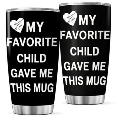 Imagem de KOIXA My Favorite Child Gave Me This Mug Copo com citação para mãe, pai, pais, 590 ml, presente engraçado, copo de viagem, café fresco, garrafa quente, bebida ao ar livre, chá, gelado