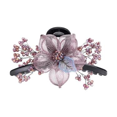 Imagem de SINIDE Grampos de cabelo de plástico, presilhas de flores de fio de cobre tecidas à mão, presilhas grandes de strass, garra de mandíbula, acessórios de estilo para mulheres, mulheres, cabelo