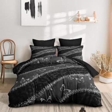 Imagem de Conjunto de edredom Coutuechen Black Leopard Print King Size - CCoutue