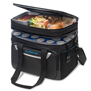 Imagem de Bolsa térmica masculina grande EVERFUN, macia, para viagem, praia, compartimentos duplos, dobrável, à prova de vazamento, para acampamento, piquenique, preta