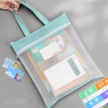 Imagem de Bolsa de armazenamento com zíper minimalista portátil pasta de papel de teste sacos de armazenamento bolsa de documentos de papelaria (azul)