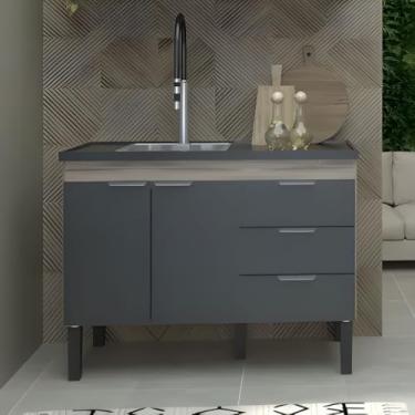 Imagem de Gabinete Cozinha 2 Portas e 3 Gavetas Armário de Pia 114cm (Preto)