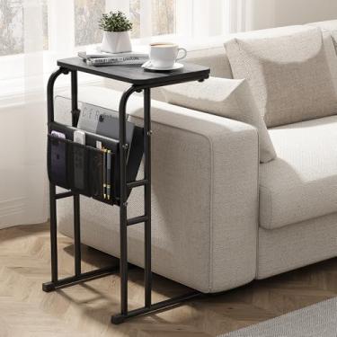 Imagem de Olldide Mesa de canto em forma de C com bolsa de armazenamento, mesa lateral para sala de estar, quarto, mesa deslizante sob o sofá, bandejas de TV, pequeno espaço estreito aplicável, preto
