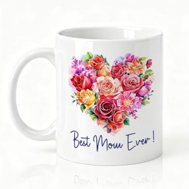 Imagem de SRWNFOS Caneca de cerâmica dupla face Best Mom Ever, caneca floral de primavera engraçada para mãe, xícara de café para mamãe avó, presentes de agradecimento de Natal para mamãe avó, presentes de