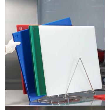 Imagem de CURTA Kit de tábua de corte flexível multicolorida NSF 61 cm x 45 cm x 1/5.1 cm com rack de armazenamento de aço inoxidável, placa de corte de plástico codificada por cores com superfície