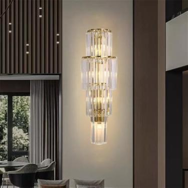 Imagem de Luminária de parede moderna e luxuosa em cristal com LED, ideal para sala de estar, quarto, cabeceira, casa de campo, hotel, escritório, escada e corredor (Estilo 10 D20H65CM)