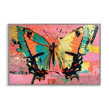 Imagem de Stupell Industries Borboleta retrô sobre arte giclée emoldurada abstrata rosa cinza, design por LSR Design Studio, 50 x 76 cm