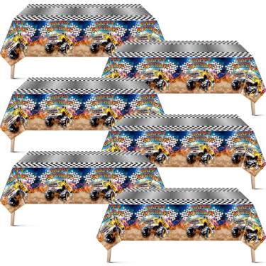 Imagem de Mifoci 6 peças de toalhas de mesa para festa de aniversário Monster Truck, capas de mesa de plástico grande, descartáveis, 272 x 137 cm, para tema de caminhão, crianças, meninos, artigos de festa de