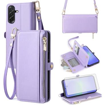 Imagem de Asuwish Capa de telefone para Samsung Galaxy A36 5G carteira com zíper com protetor de tela de vidro temperado e alça de pulso slot para cartão flip acessórios para celular A 36 36A LTE SM-A366U