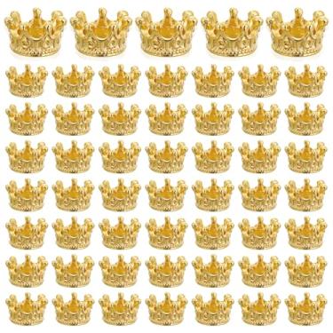 Imagem de Mabor 100 berloques de coroa, mini coroas para artesanato, contas de coroa de rei de ouro 3D, contas espaçadoras de orifício grande para joias faça você mesmo, colar, pulseira, suprimentos