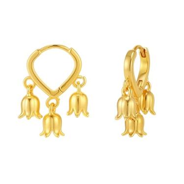 Imagem de Brincos de flor de lírio do vale para mulheres delicado coração pequeno brincos de argola lindos presentes de lírio do vale, standard size, Latão, Sem pedra preciosa