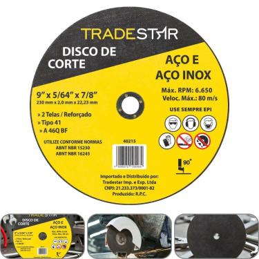 Imagem de Disco De Corte 230x2,0 Mm Furo 7/8 Aço E Inox Tradestar