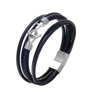 Imagem de GTMJ Pulseira de couro genuíno masculina - fecho de aço inoxidável e - presente para ele, namorado, marido, 8in, Couro, Sem Pedra Preciosa