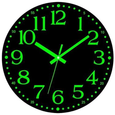 Imagem de AIENAI Relógio preto de vinil de 30,5 cm, alimentado por bateria, brilhante no escuro, silencioso, digital fluorescente, relógio analógico, adequado para quartos, salas de estar, escritórios, cozinhas