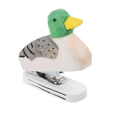 Imagem de KiBcsLic Grampeador de madeira em forma de animal, estatueta artística fofa e criativa para decoração de mesa, estátua portátil de animal, grampeador manual, Forma de Pato