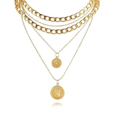 Imagem de BOOZIQ Colar de pirata em camadas douradas para mulheres, acessórios de fantasia de pirata, bijuteria, hip hop, anos 80, 90, moedas, cruz, gargantilha, acessórios de fantasia de pirata de Halloween