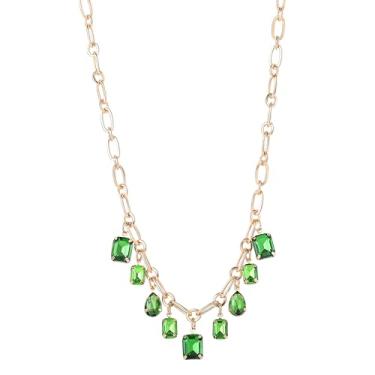 Imagem de Jessica Simpson Colar feminino com vários pingentes de pedra esmeralda 45,7 cm + 3, colar dourado com pingentes de esmeralda