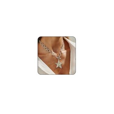 Imagem de Colar de estrela de ouro grosso, prata, grande, colar de estrela, colar de declaração grande para mulheres, joias grossas, com clipe de papel, colares OT Toggle Trendy Holiday Christmas Gifts Stocking