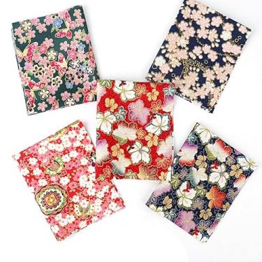 Imagem de 5 x quadrados de tecido estilo japonês, 20 x 25 cm, tecido de embrulho de algodão, pacotes de tecido acolchoado para costura de patchwork DIY