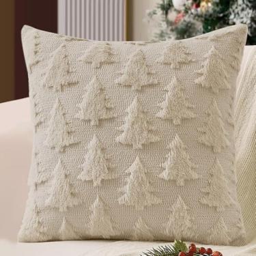 Imagem de Capas de travesseiro 45 x 45 cm - Tecido de pelúcia com estampa de árvore para sofá-cama (bege)