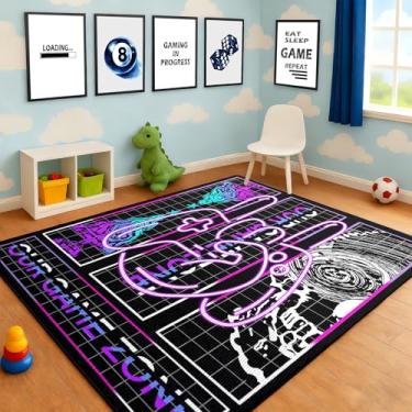 Imagem de yompray Tapete de área com controle de jogos para meninos, adolescentes, 3D, jogador, vídeo, jogos, quarto, decoração de quarto, tapete antiderrapante para sala de jogos, presente 99 x 159 cm