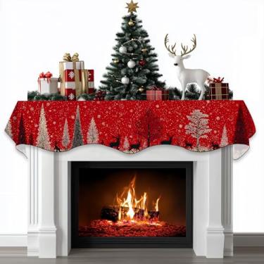 Imagem de BVBOX Cachecol de cornija de lareira de Natal, capa decorativa, cachecóis de corredor para decoração de prateleira de lareira de Natal (178 cm C x 43 cm L, floresta de Natal)